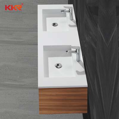 Kingkonree Artificial Stone Matt Solid Surface Wall Hung Basin And Cabinet Rectangular Double Basin