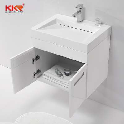 Best Quality Hotel Project Solid Surface Wall Mounted Bathroom Basin One Piece Basin With Cabinet