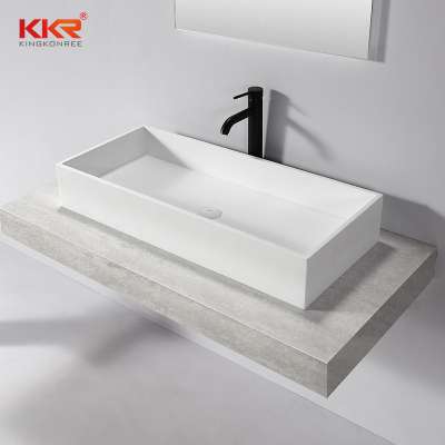 Luxury counter top solid surface basin rectangle long bathroom vanity sink