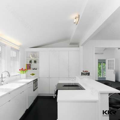 Luxury acrylic stone kitchen countertop, prefab white high gloss countertop