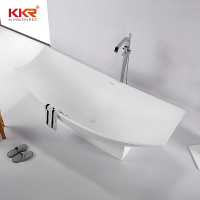 Natural Bamboo Design Bathroom Tub with Custom Golden Metal Shelf Sanitary Ware Freestanding Solid Surface Bathtub