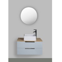 80cm (32 in) 2 drawers wall mounted grey painting bathroom vanity with top with basin with round mirror