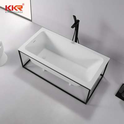 KKR New Rectangle Artificial Stone Bathroom Tubs Modern Black Stainless Steel Embedded Bathtub